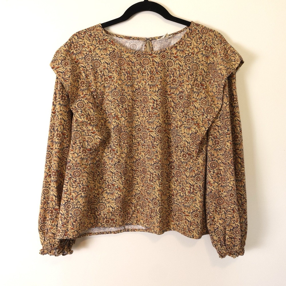 a.n.a. Cottagecore Boho Earthy Floral Peasant Blouse Puff Sleeves PXL
